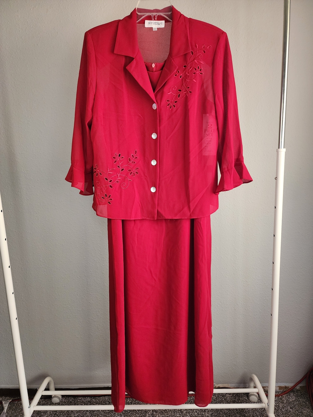 Studio I Red Women's Two-Piece Dress Set with Floral Cutouts